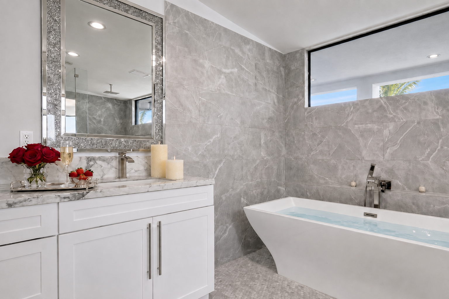 Bathroom 1 large soaking tub and walk-in shower