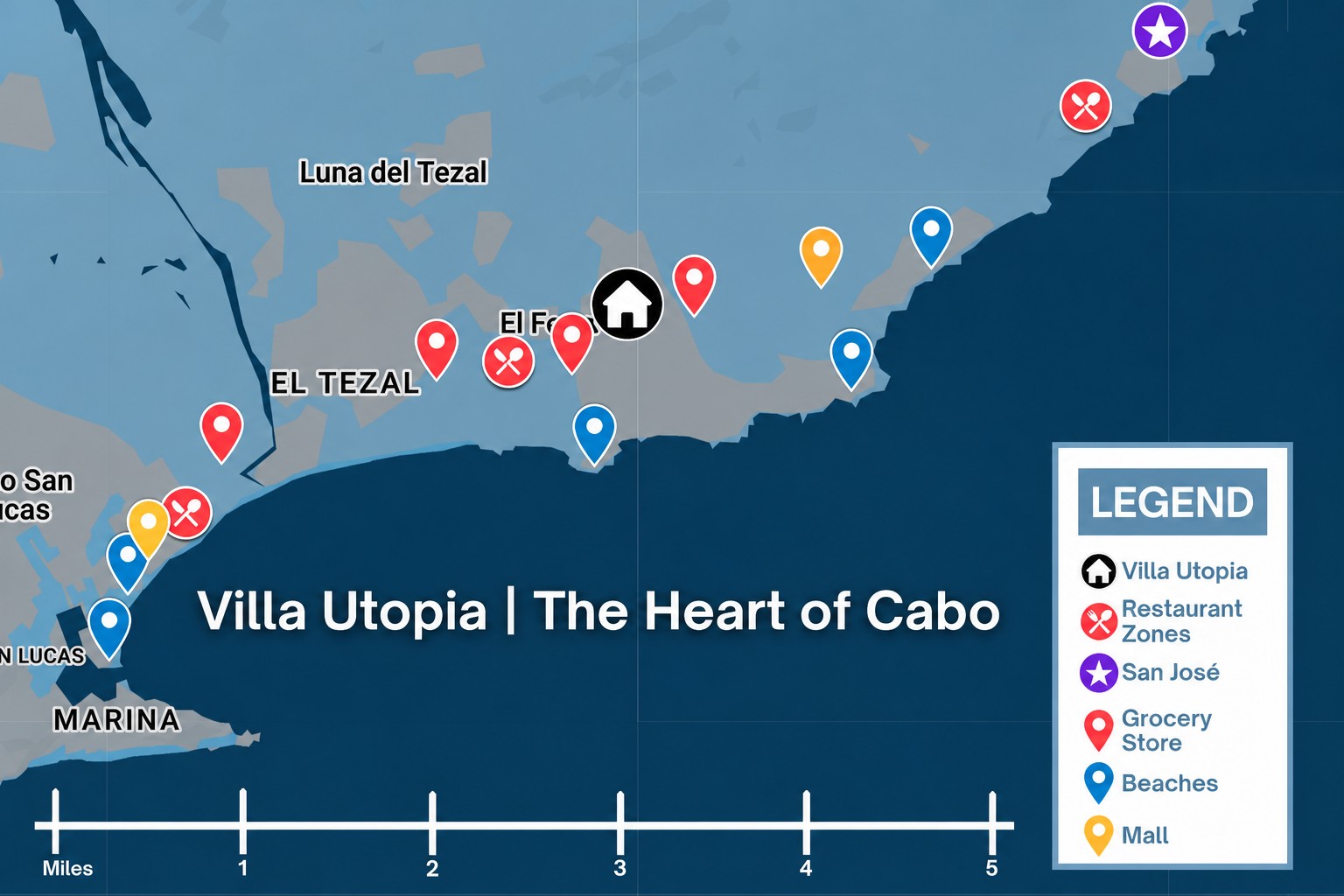 Map of Villa Utopia location in the heart of Cabo