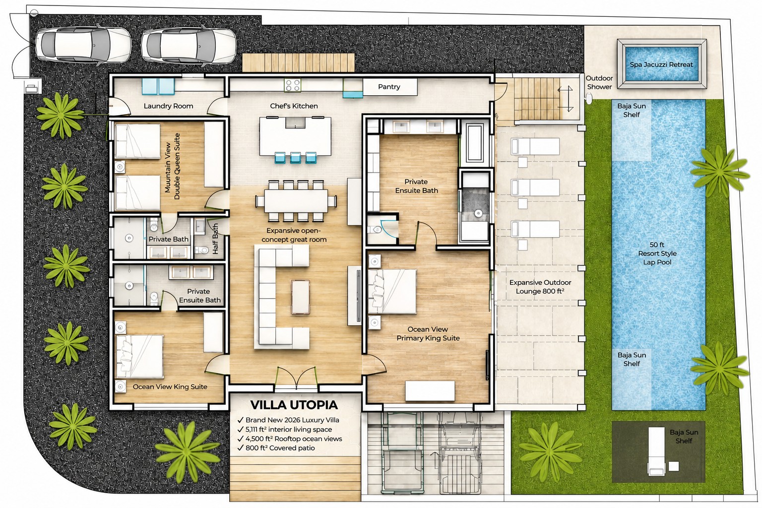 Villa Utopia main estate and casita floor plan