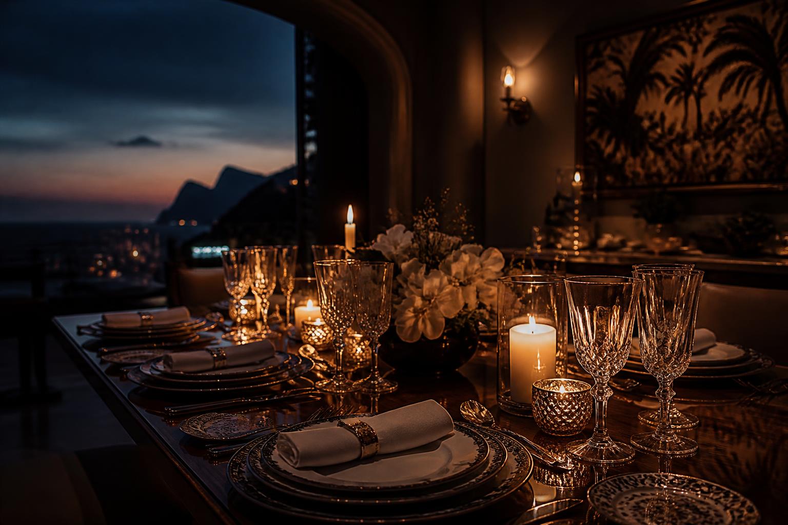 Candlelit private dining table at Villa Utopia